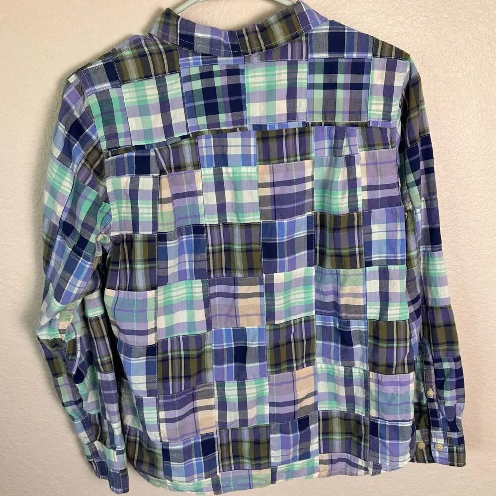 L.L. Bean Plaid Patchwork Button Down Shirt Small Petite Blue Purple 100% Cotton - Picture 3 of 8